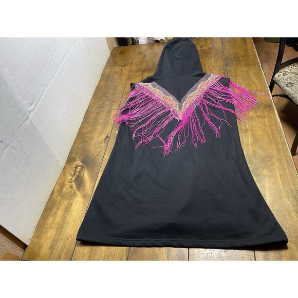 Queen of Sparkles Black Pink Beaded Sleeveless Hoodie Dress Size Large - Picture 6 of 11